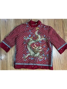 Vintage coqui red dragon 3/4 sleeves M Asian Hong Kong 1970 runs small see below